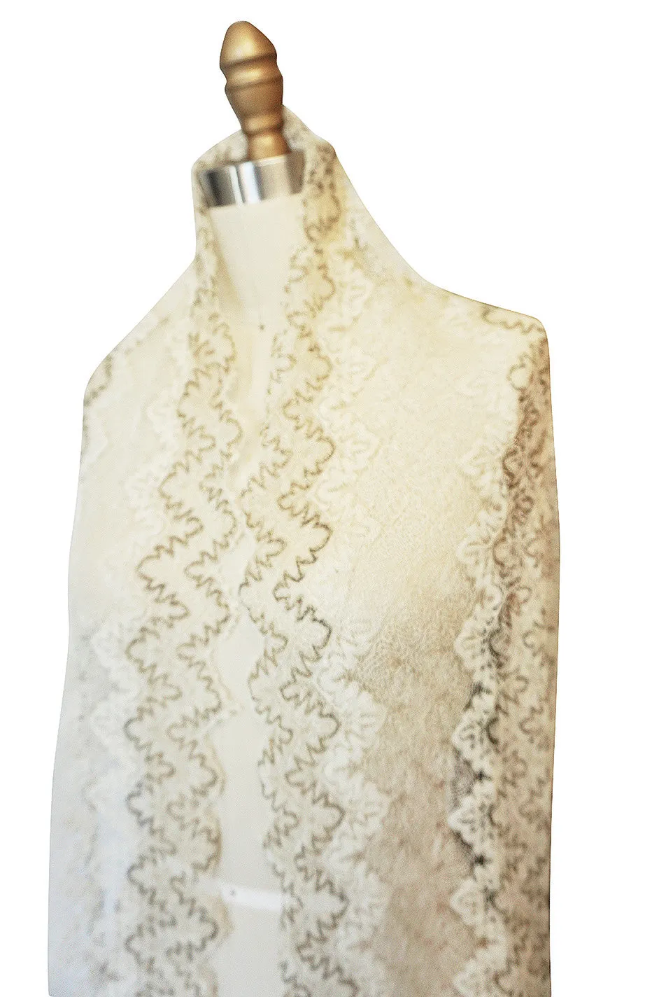 1920s "Cobweb" Cream Lace & Gold Thread Scarf