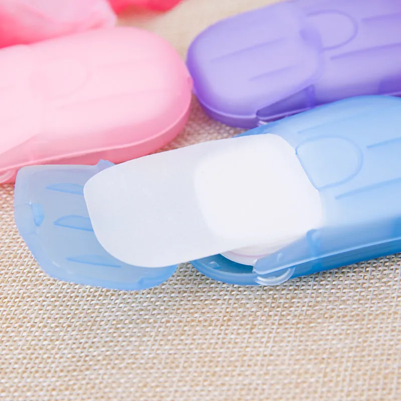 20pcs/box Portable Outdoor Travel Soap Paper Washing Hand Bath Clean Scented Slice Sheets Disposable Boxes Soap Mini Paper Soap