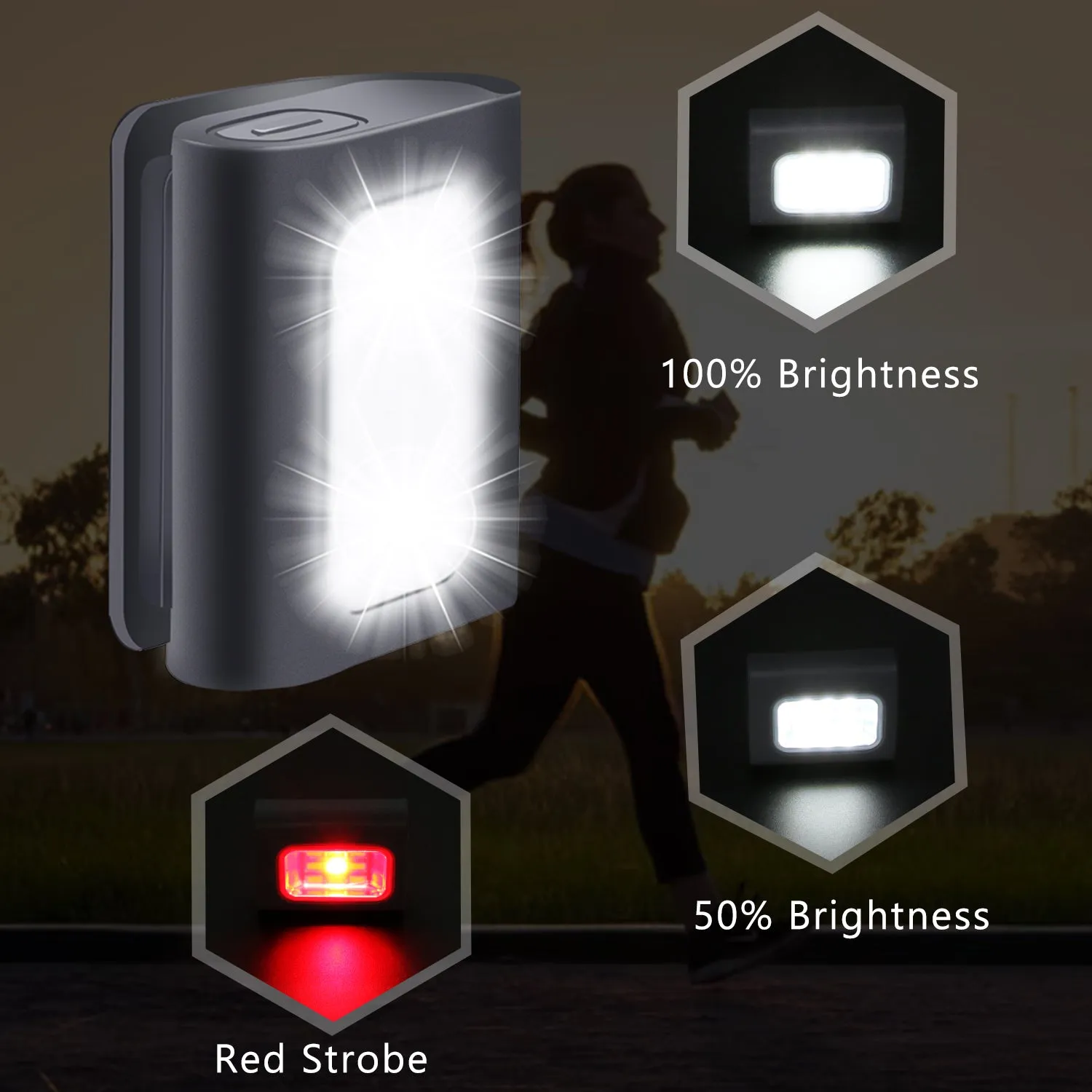 2Pack LED Running Lights Safety Light Gray Clip on Rechargeable