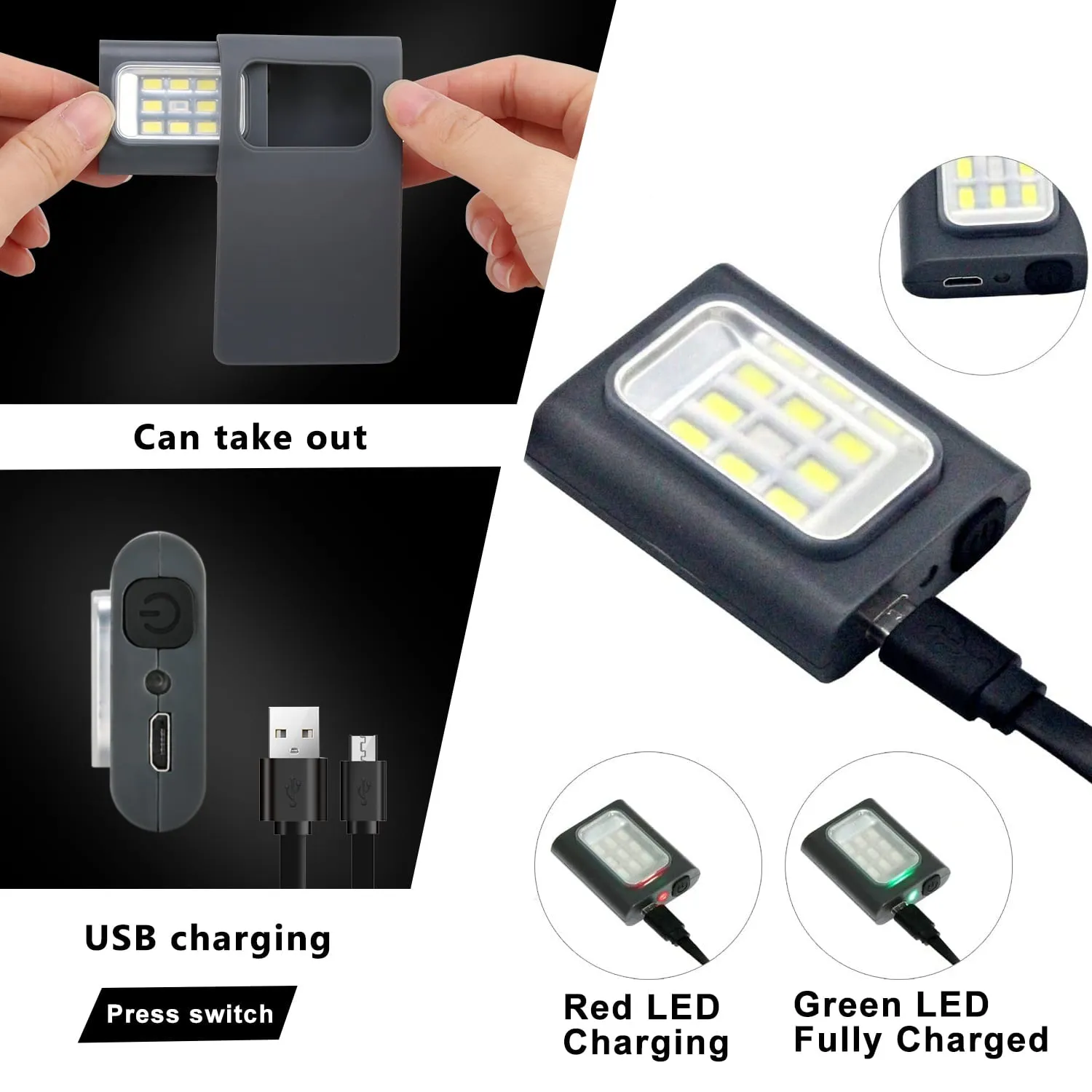 2Pack LED Running Lights Safety Light Gray Clip on Rechargeable