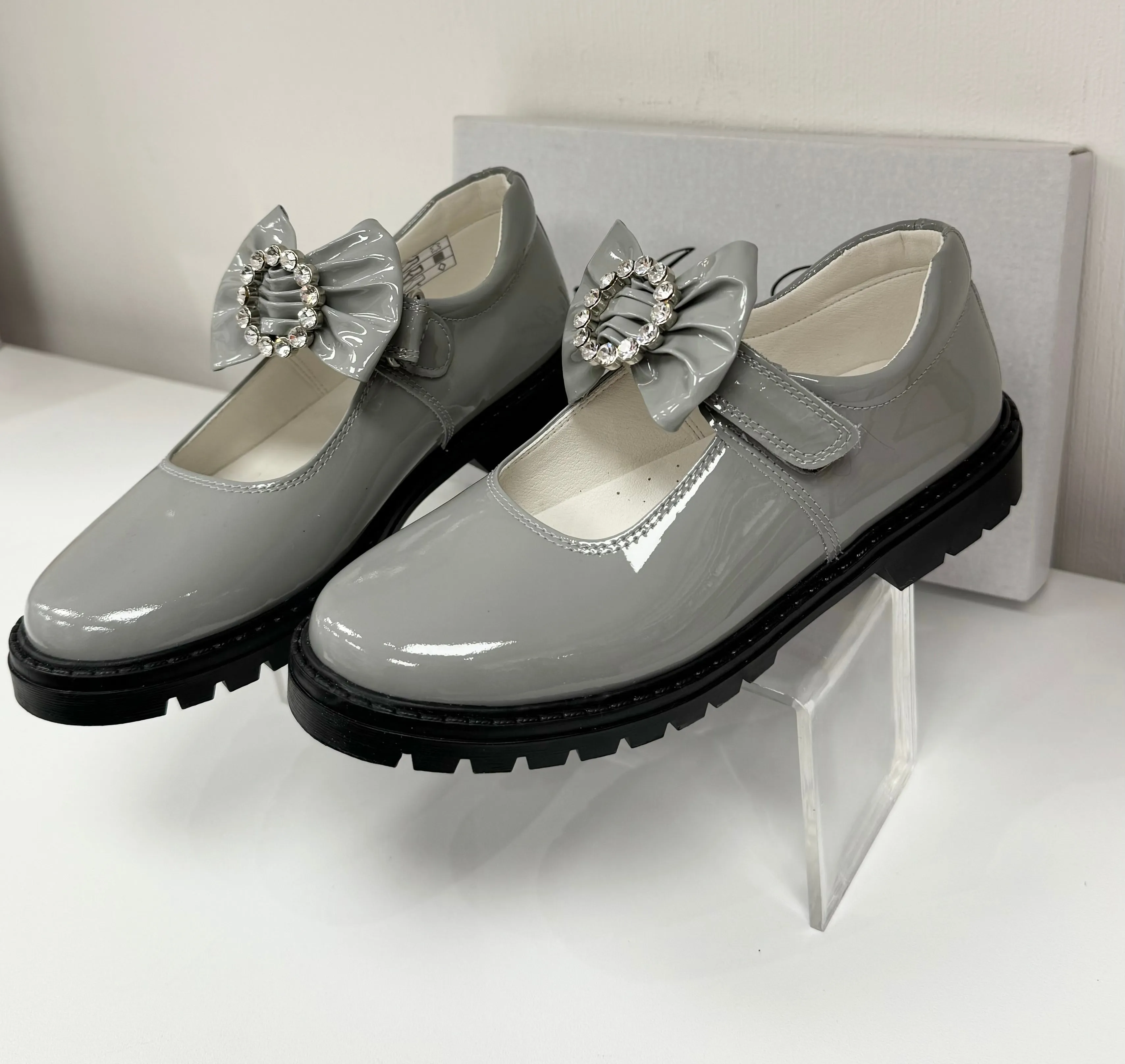 6258 Light Grey School Shoe  - Chunky