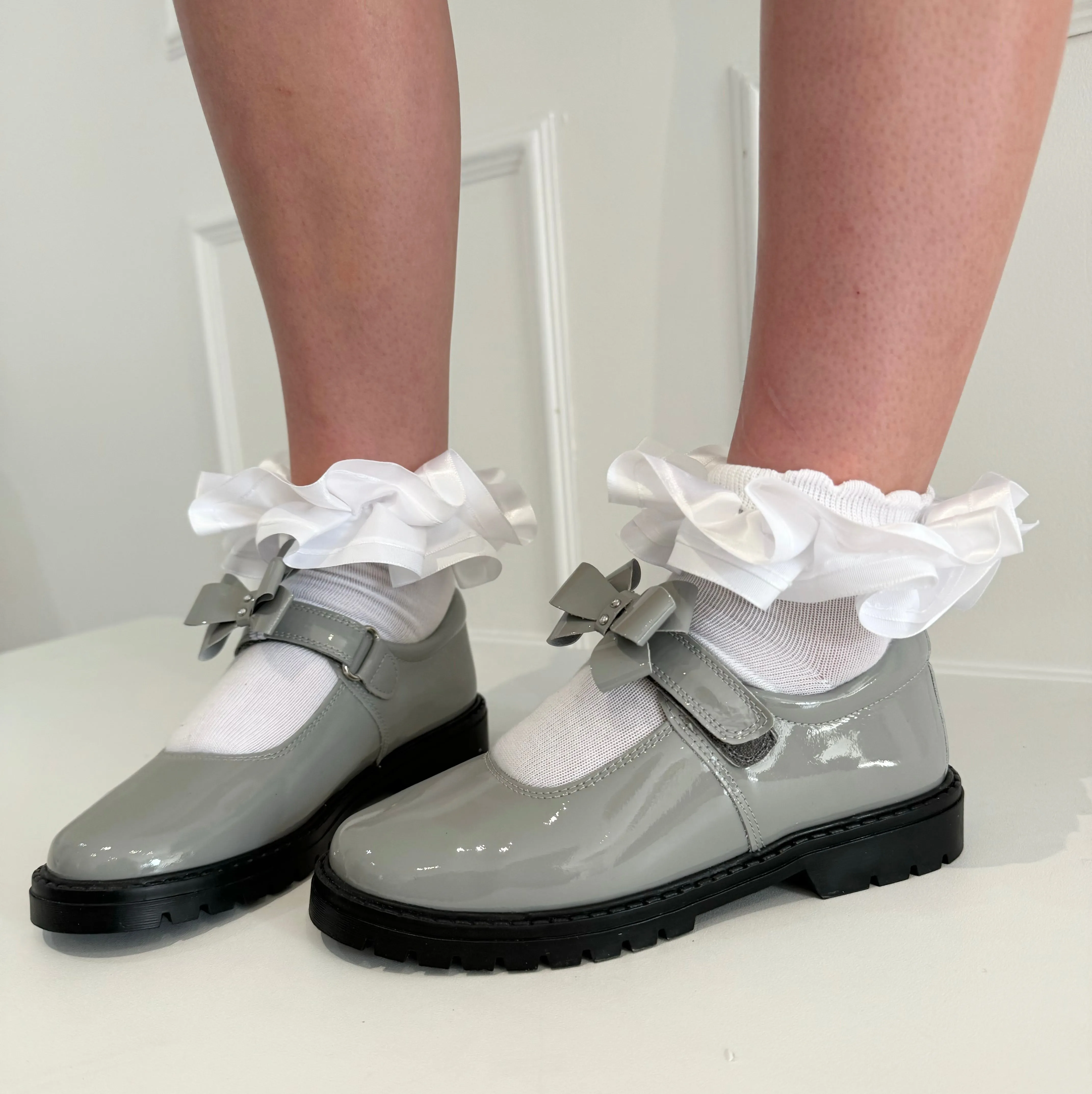 6258 Light Grey School Shoe  - Chunky