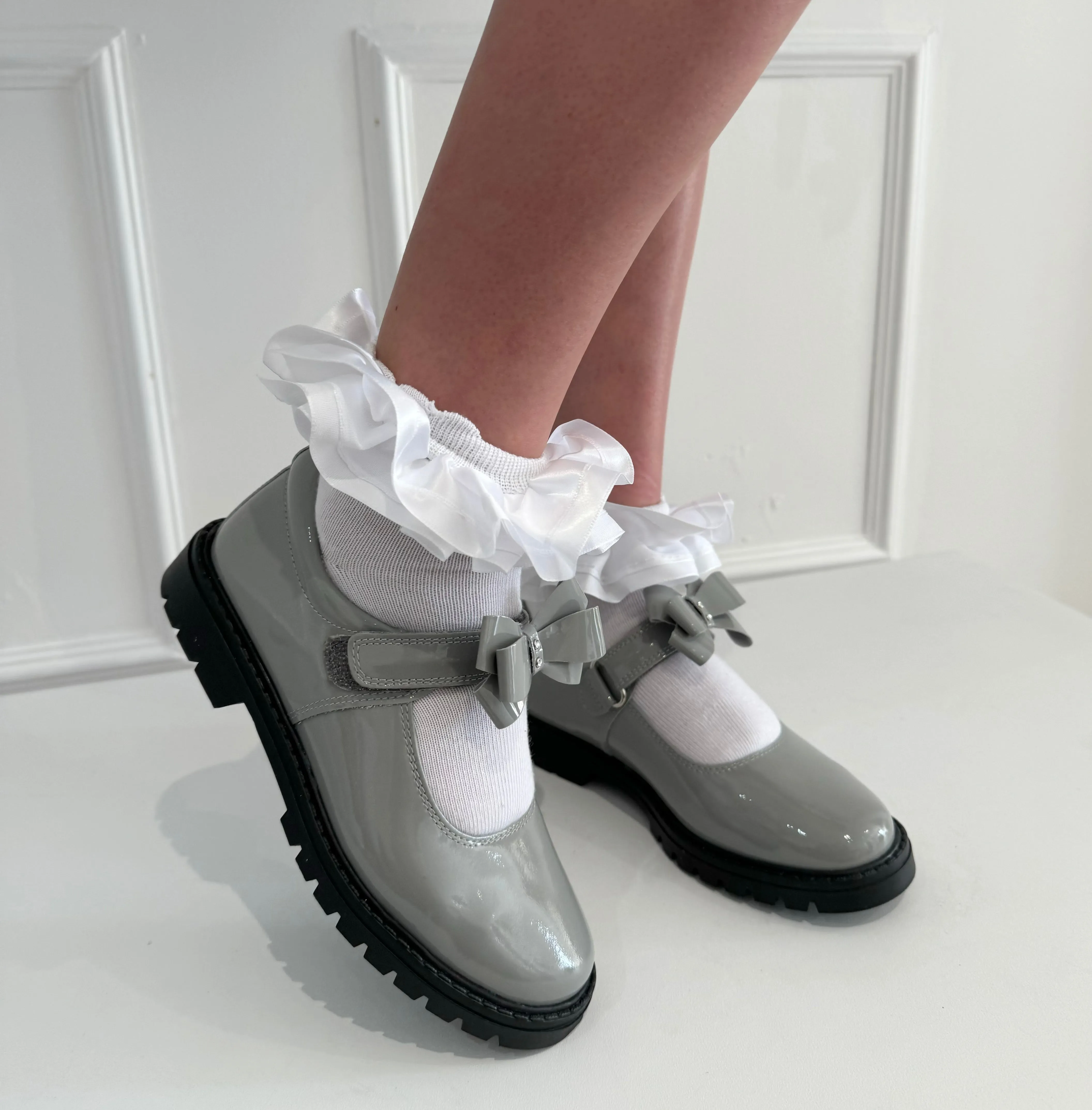 6258 Light Grey School Shoe  - Chunky