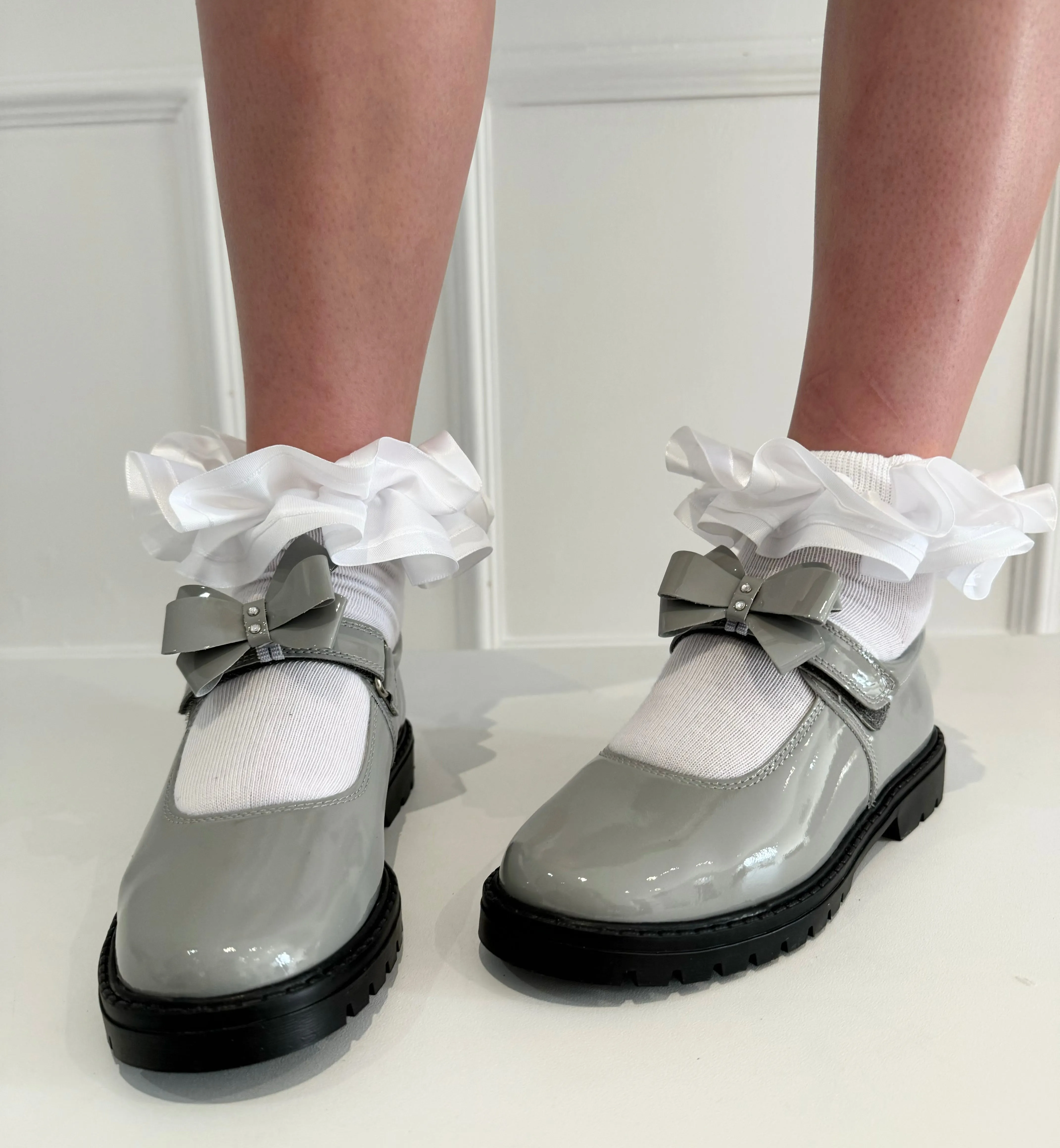 6258 Light Grey School Shoe  - Chunky