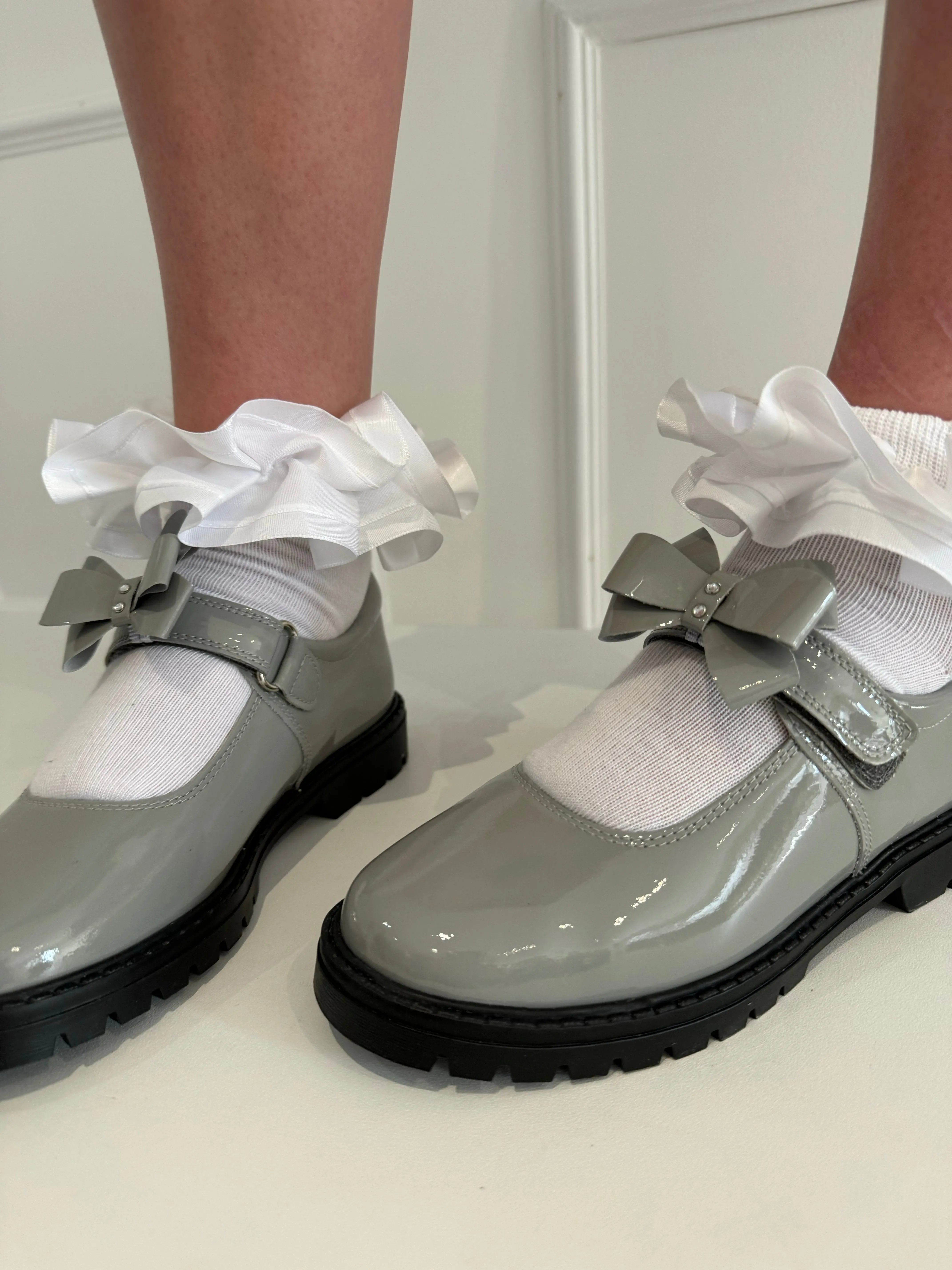 6258 Light Grey School Shoe  - Chunky