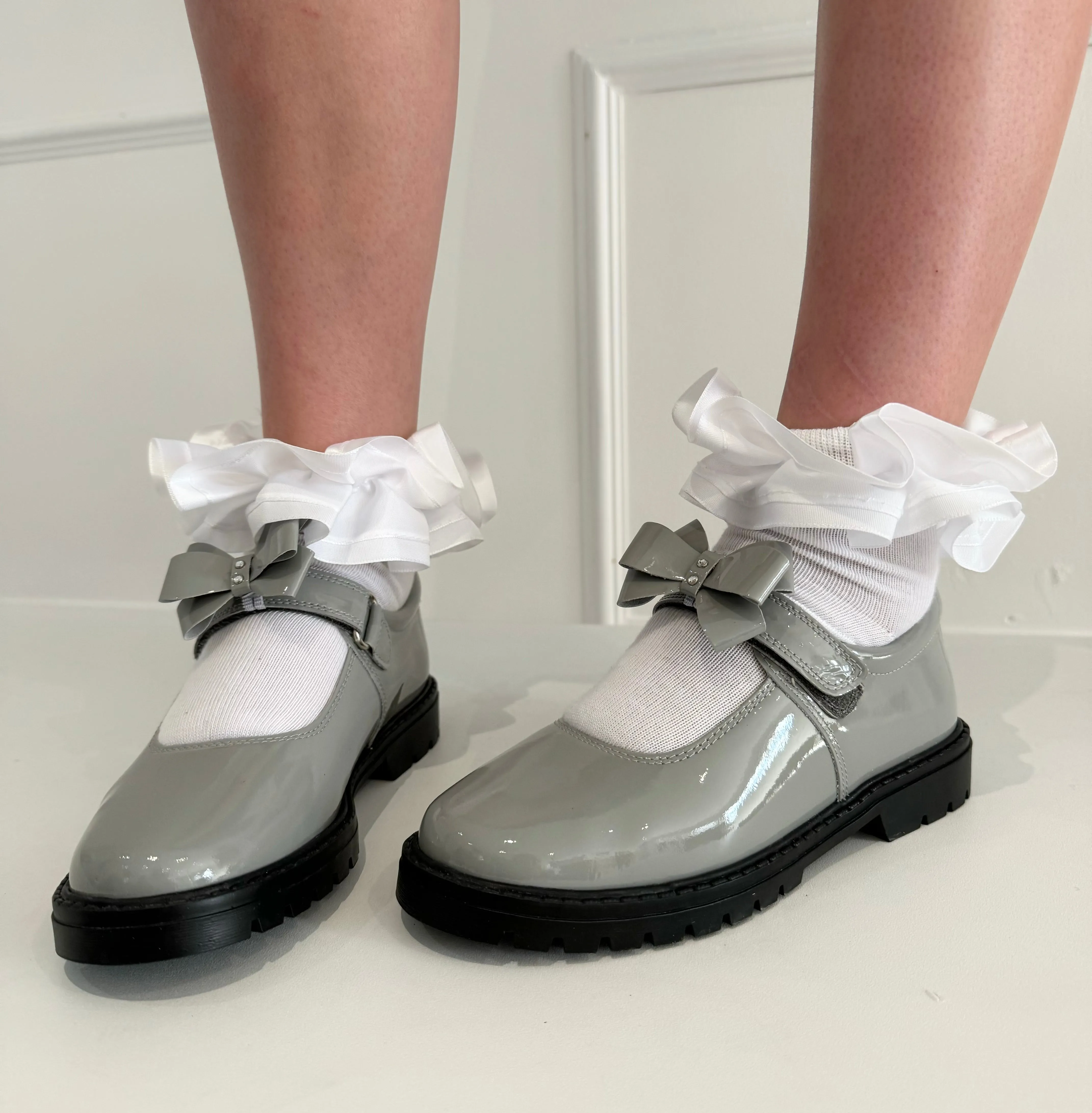 6258 Light Grey School Shoe  - Chunky
