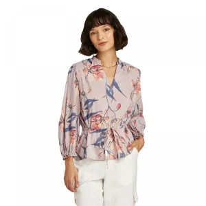 A New Day Women's Floral Print 3/4 Sleeve Tie Waist Blouse