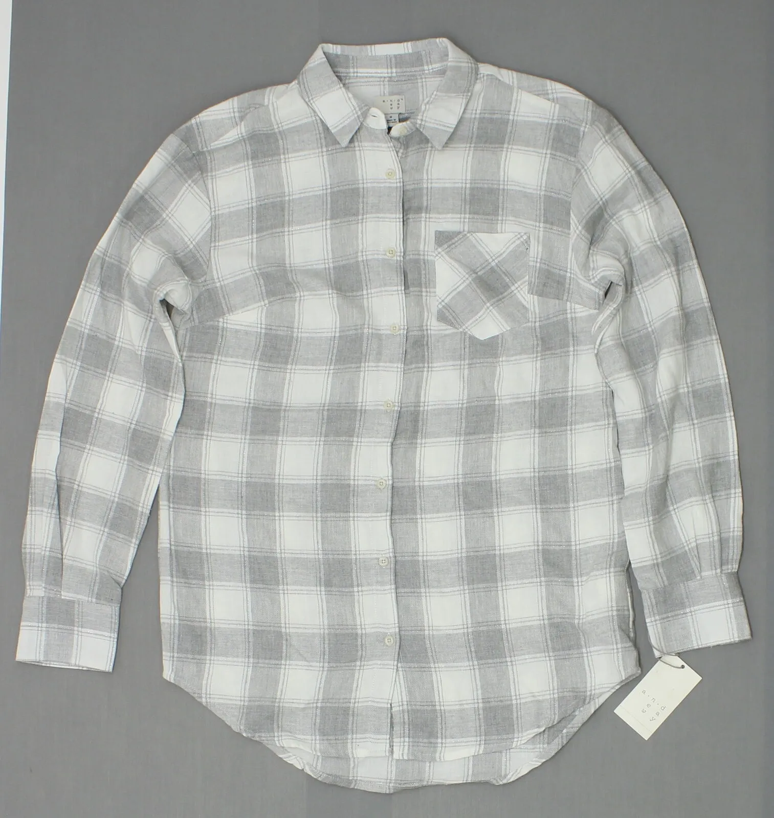 A New Day Women's Plaid Any Day Button Up Shirt Grey / White Small