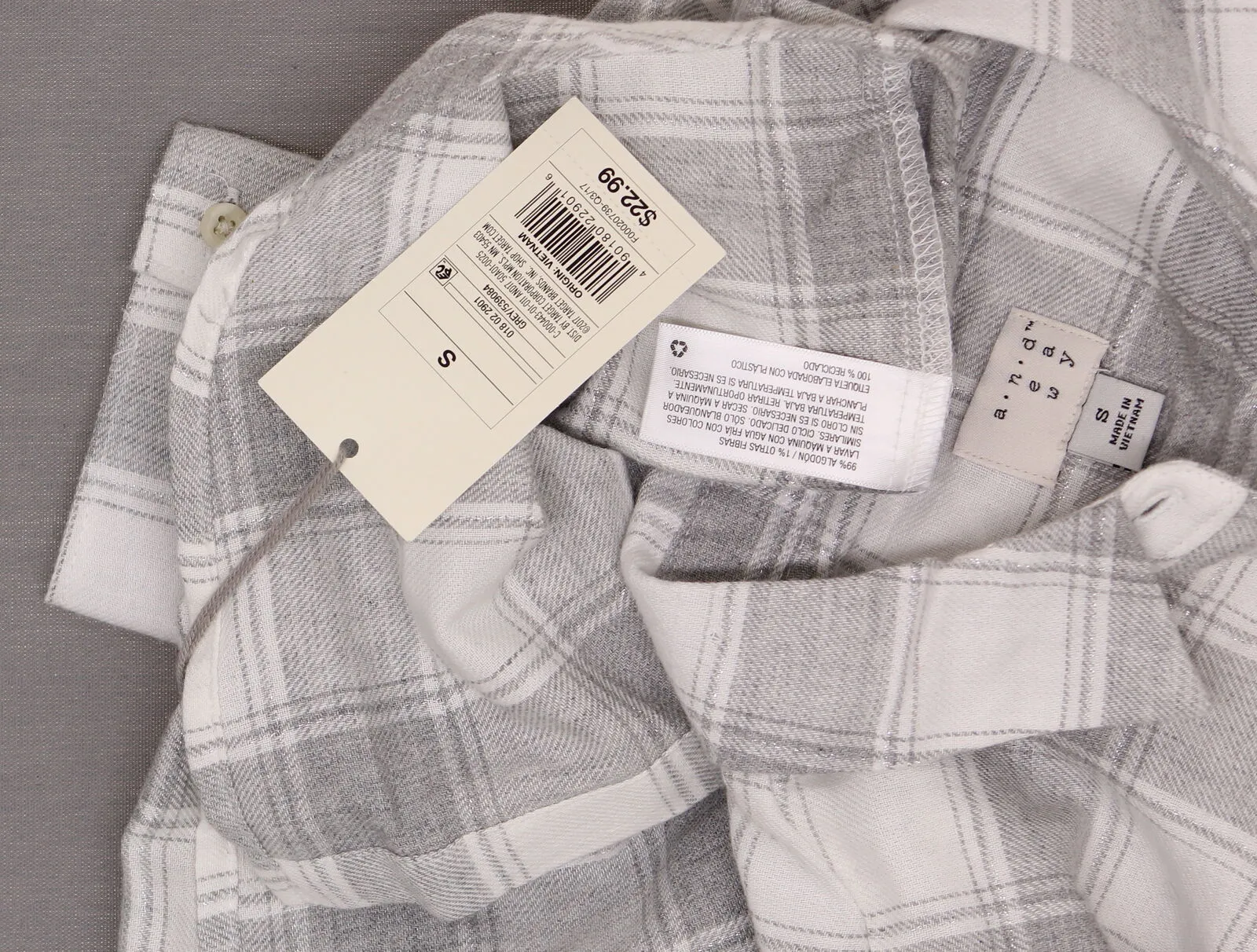 A New Day Women's Plaid Any Day Button Up Shirt Grey / White Small