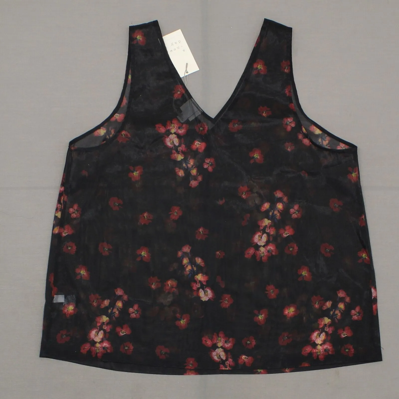A New Day Womens Sheer Floral Print Organza Tank Sleeveless Blouse Top Shirt