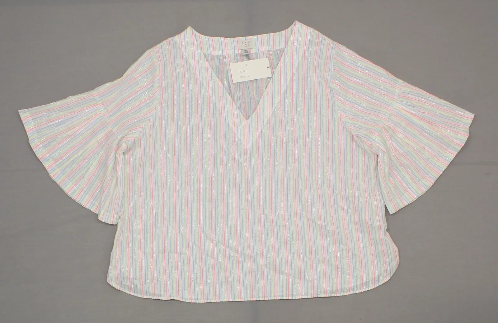 A New Day Women's Striped Ruffle Sleeve Shine Blouse Shirt Top