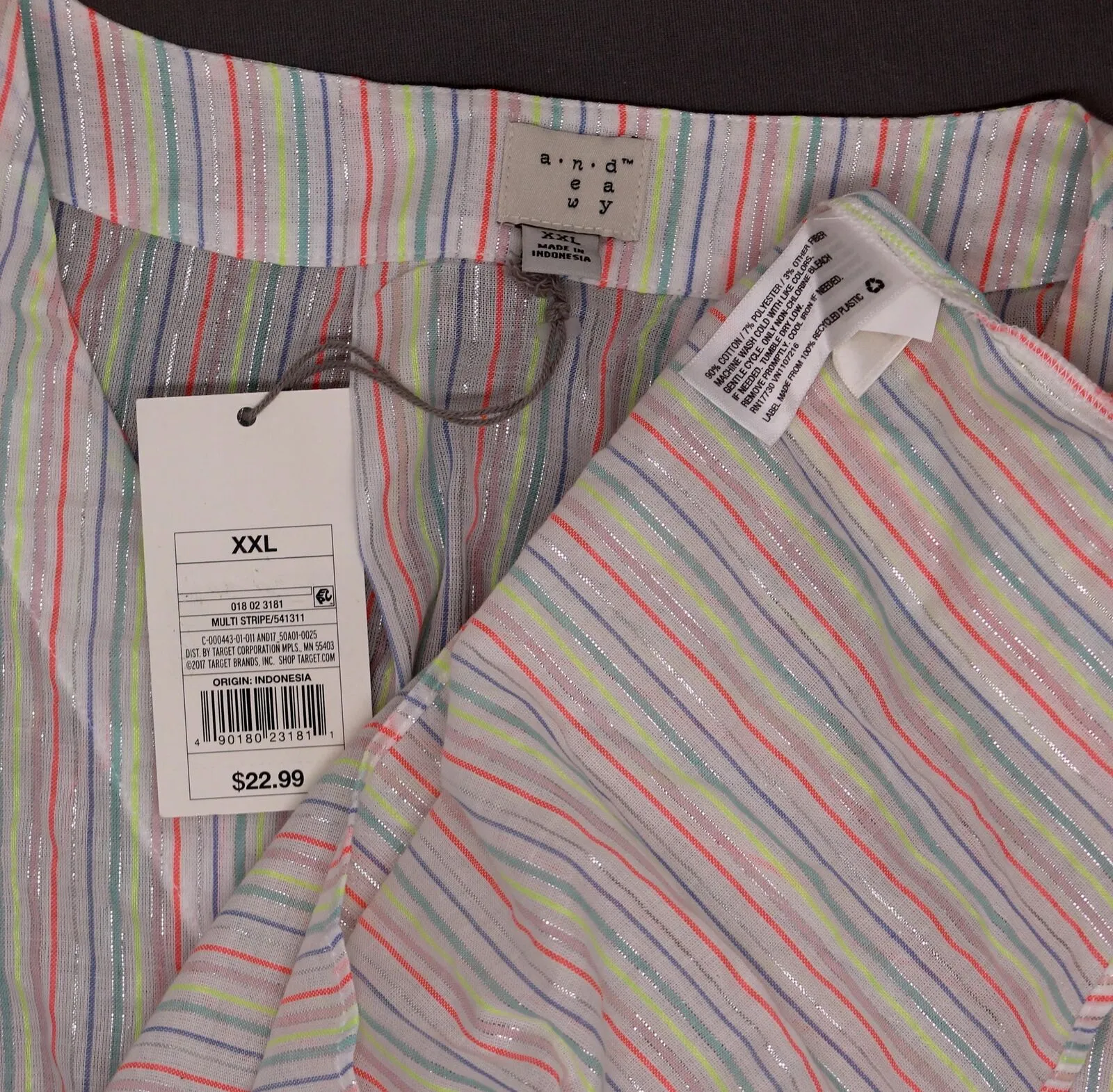 A New Day Women's Striped Ruffle Sleeve Shine Blouse Shirt Top