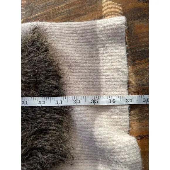 Adawas Women's Eco-Fur Pocket Wool Knit Cardigan Sweater Cream Tan Size 38 B2