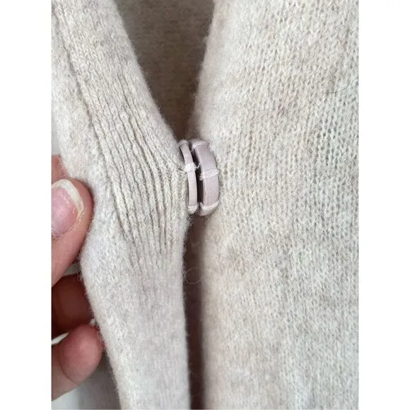 Adawas Women's Eco-Fur Pocket Wool Knit Cardigan Sweater Cream Tan Size 38 B2