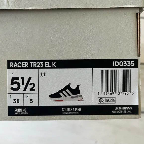 Adidas Kids Racer TR23 El K Running Shoes 5.5 core black