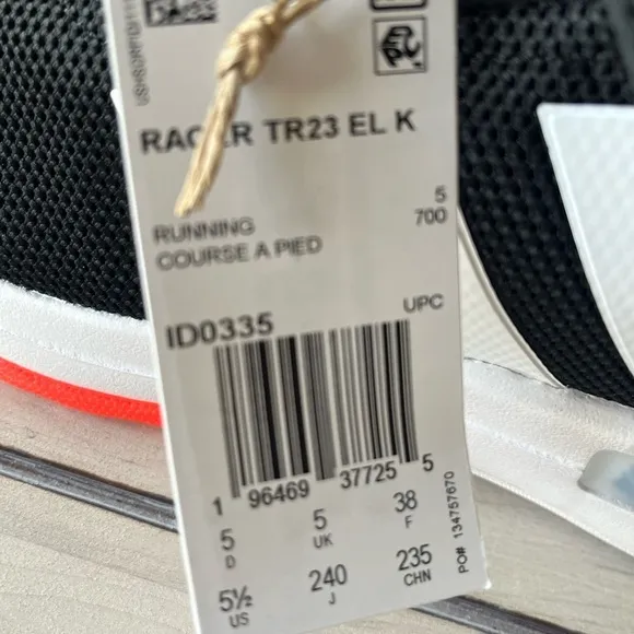 Adidas Kids Racer TR23 El K Running Shoes 5.5 core black
