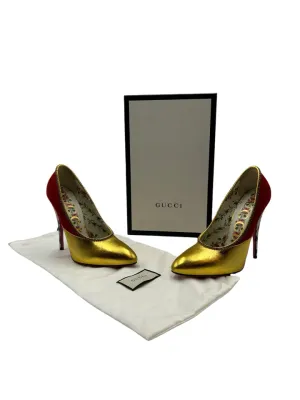 AS IS Gucci Suede Elaphe Snakeskin Peachy Pumps Women's 37.5=US 6.5
