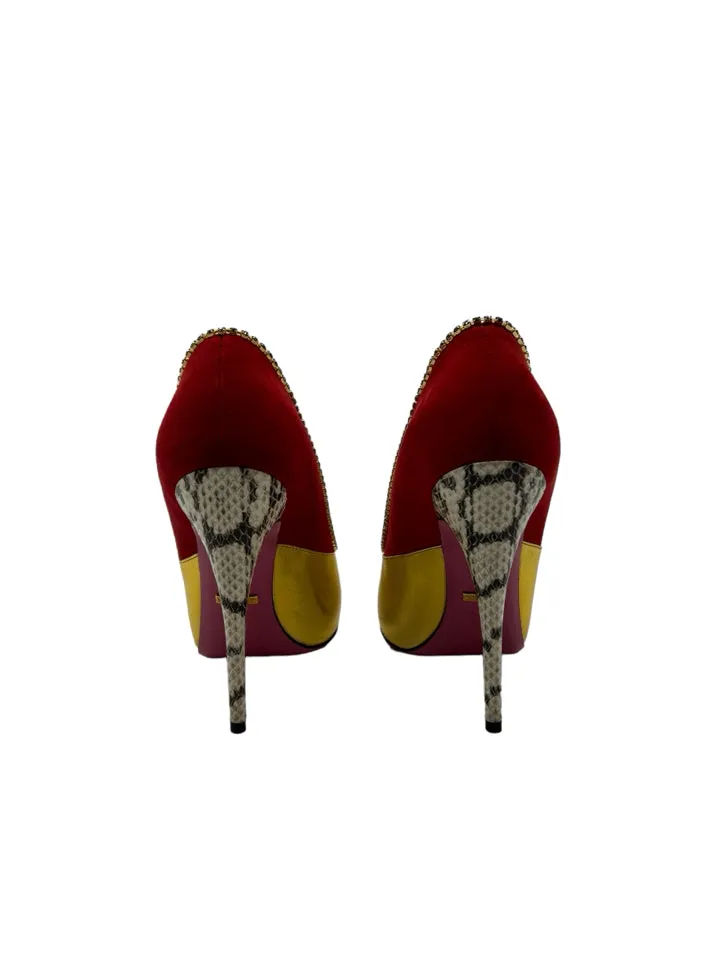 AS IS Gucci Suede Elaphe Snakeskin Peachy Pumps Women's 37.5=US 6.5