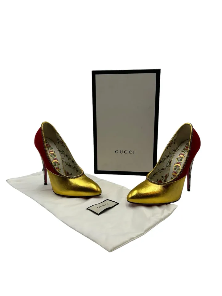AS IS Gucci Suede Elaphe Snakeskin Peachy Pumps Women's 37.5=US 6.5