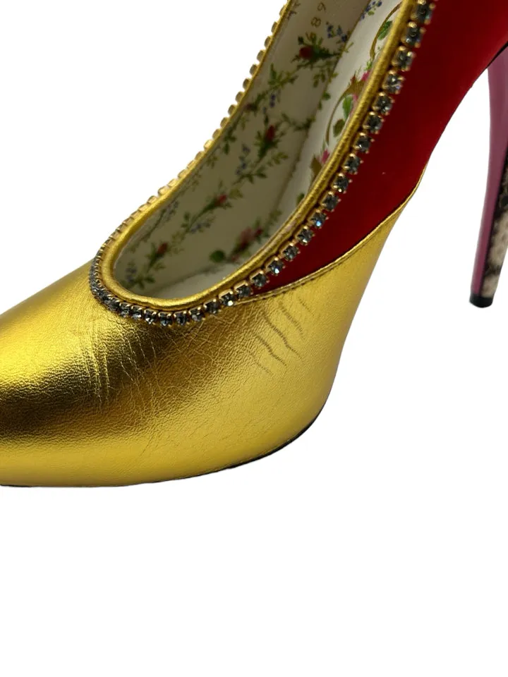 AS IS Gucci Suede Elaphe Snakeskin Peachy Pumps Women's 37.5=US 6.5