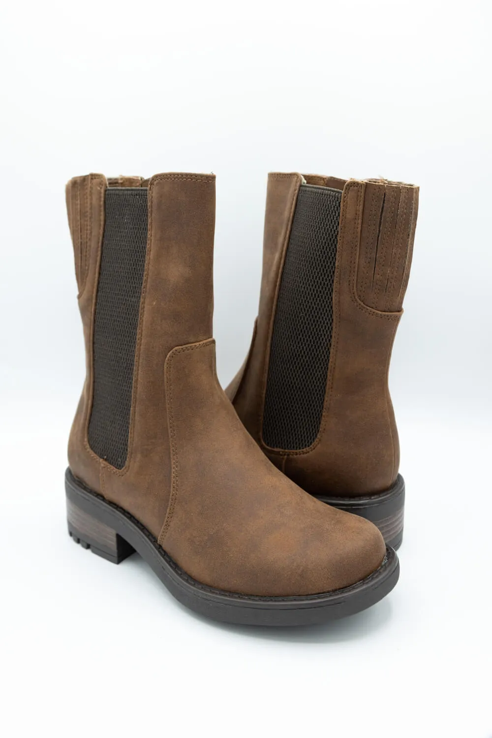 B52 by Bullboxer Mid Calf Lug Booties for Women in Cognac | 427647F6T-COGNAC