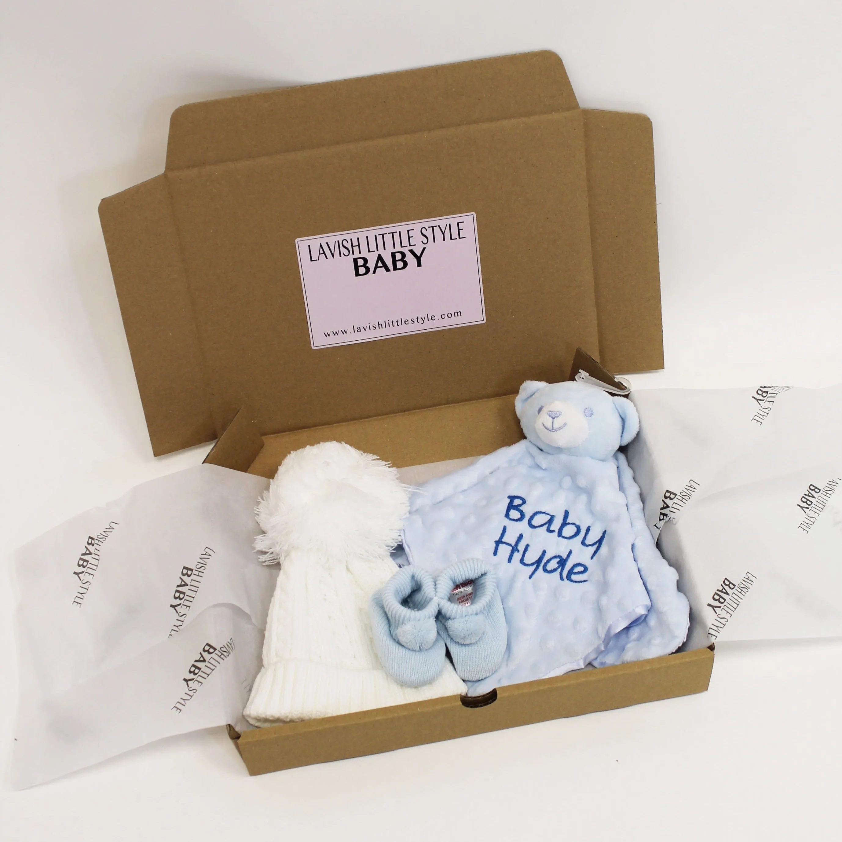 'Baby & Name' Three Piece Accessories Gift Set (Various Colour Options)