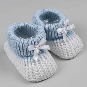 Baby Boy White & Blue Knitted Booties