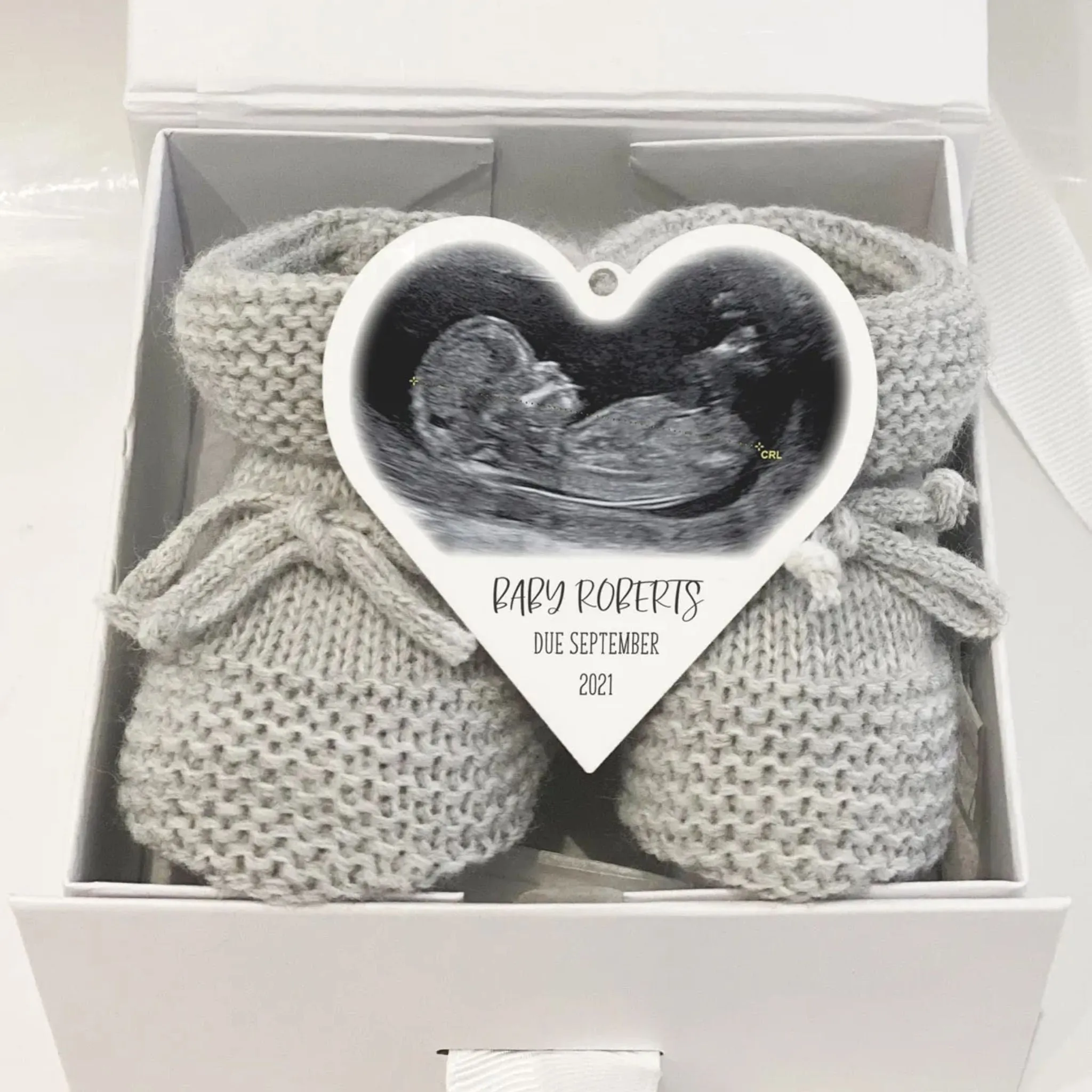 Baby scan and baby booties pregnancy announcement gift set