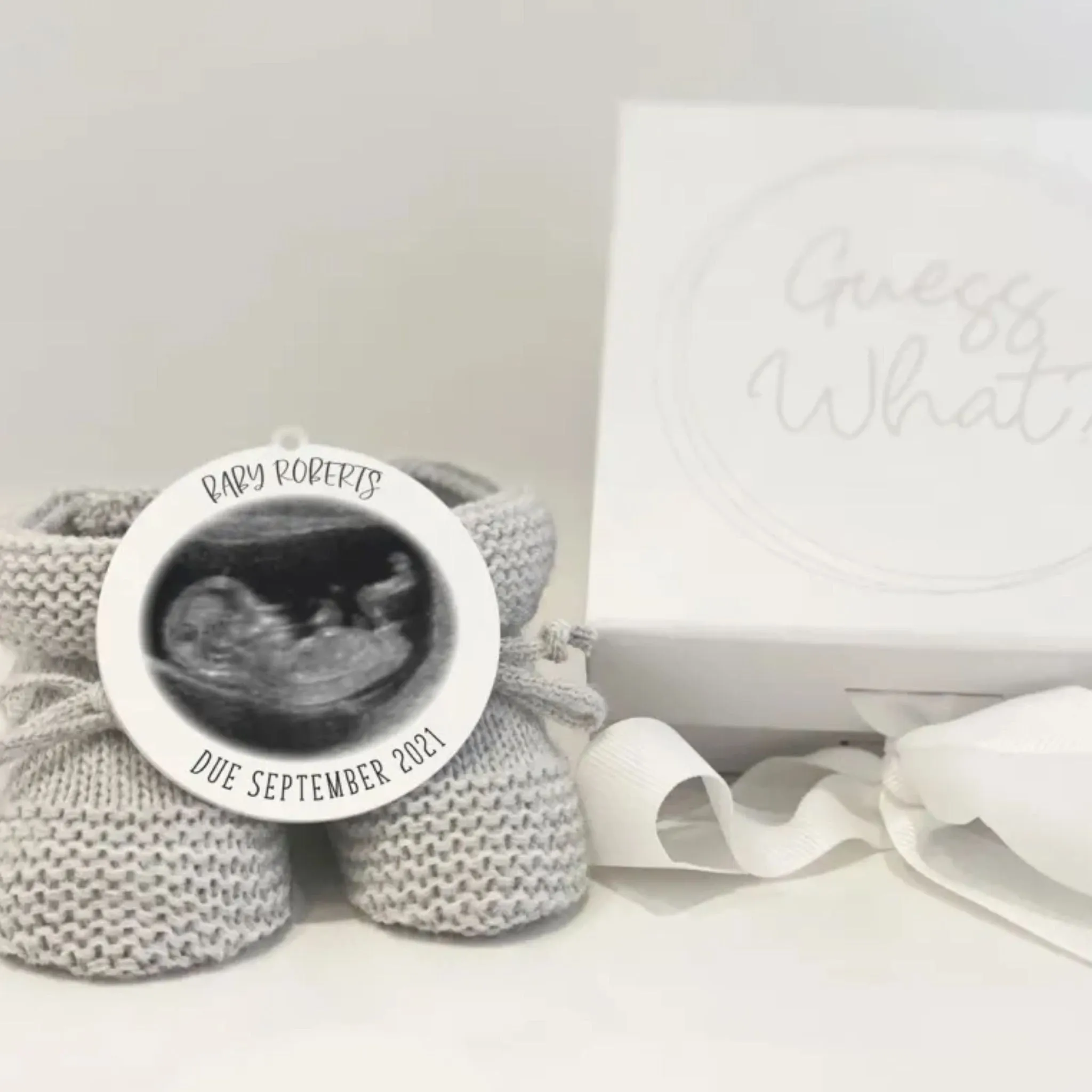 Baby scan and baby booties pregnancy announcement gift set