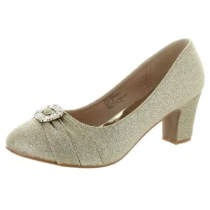 Badgley Mischka Girls Gold Glitter Man Made Pumps New