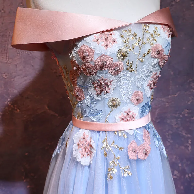 Beautiful Light Blue Off Shoulder Party Dress, Blue Prom Dress