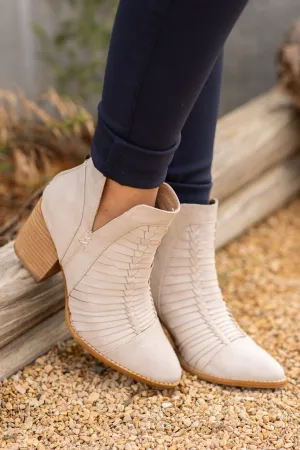 Beige Woven Detail Back Zip Bootie