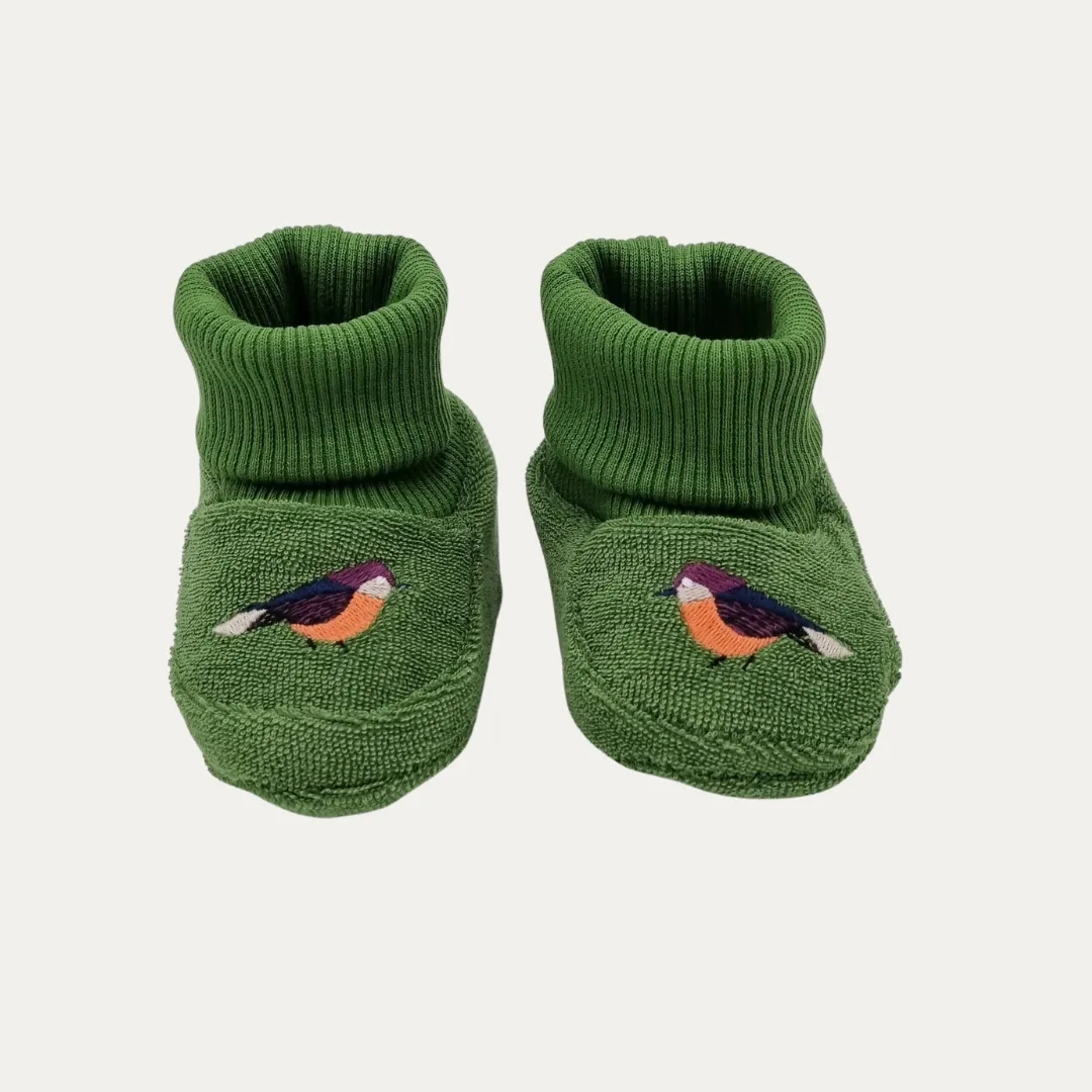 Birds Organic Booties Green