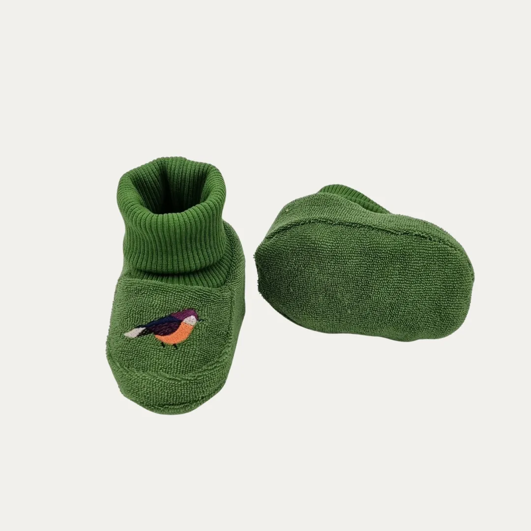 Birds Organic Booties Green