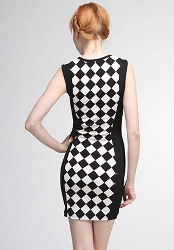 Black And White Checkered Bodycon Dress