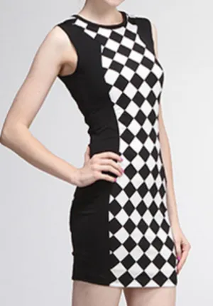 Black And White Checkered Bodycon Dress