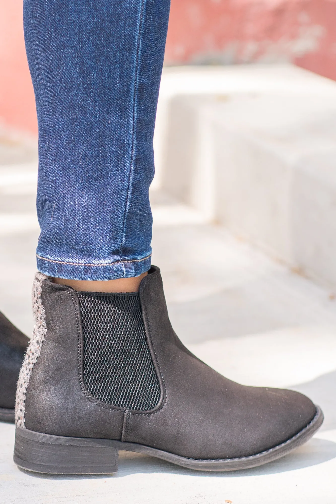 Blake Leopard Trim Booties Black