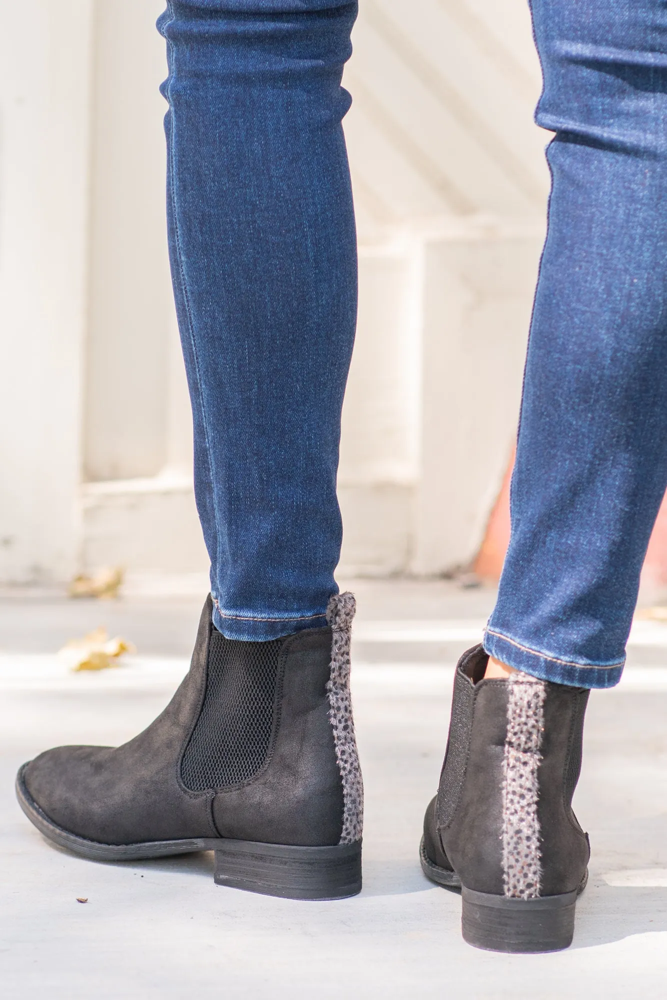 Blake Leopard Trim Booties Black