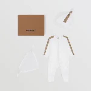 Burberry White Cotton Three-piece Baby Gift Set