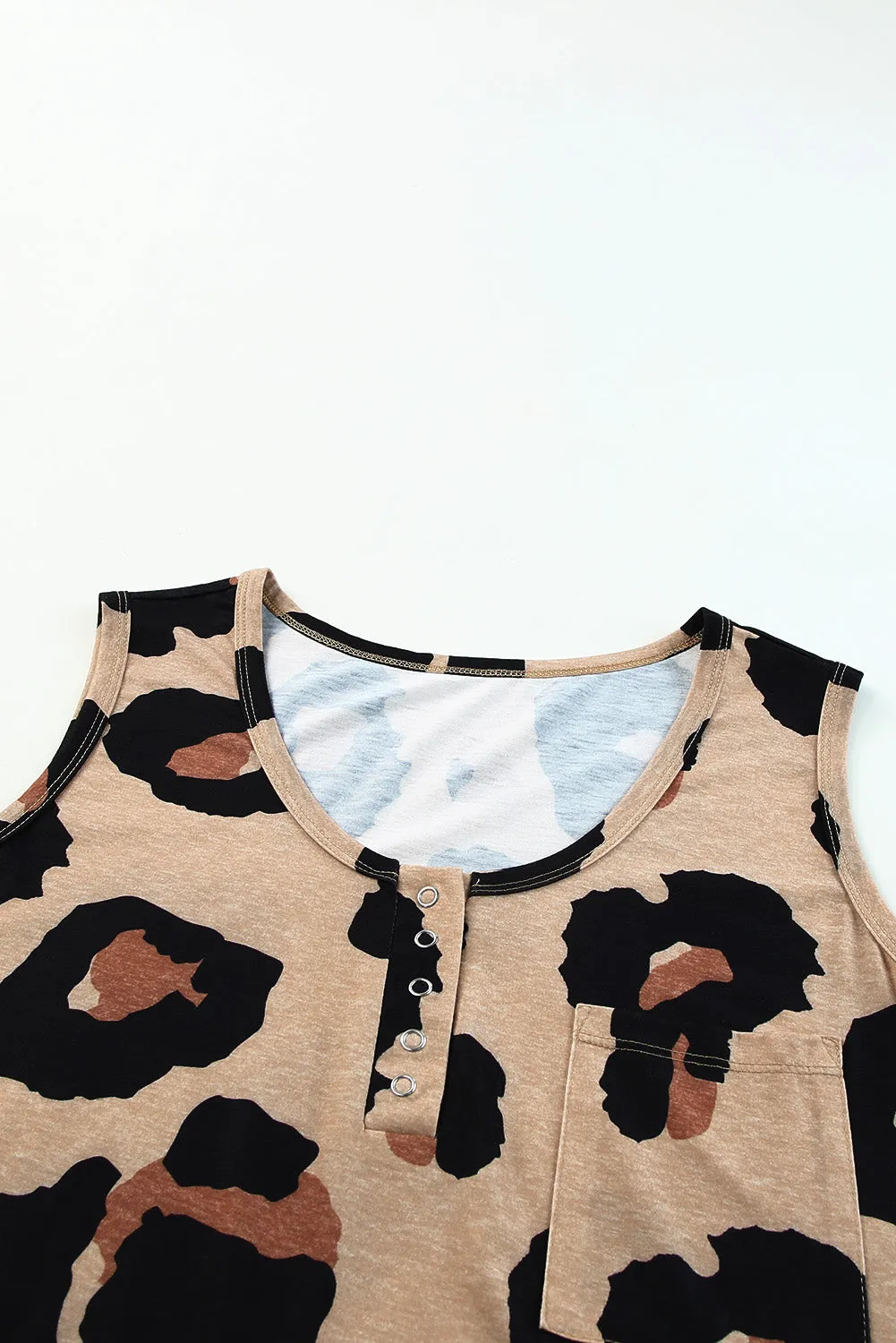 Button Neck Chest Pocket Tank Top
