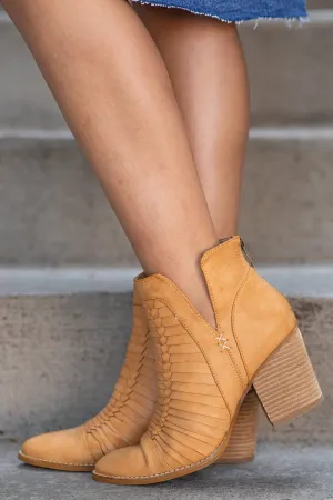 Camel Woven Detail Back Zip Bootie