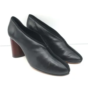 Celine Wood Heel Pumps Black Suede-Trimmed Leather Size 38.5