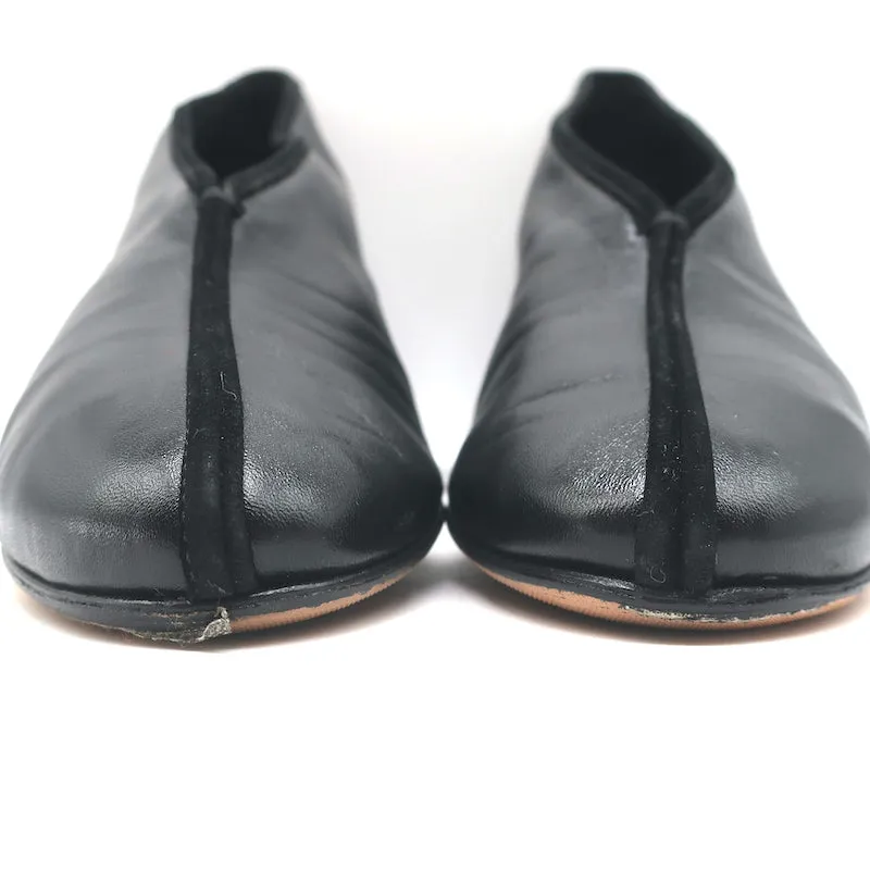 Celine Wood Heel Pumps Black Suede-Trimmed Leather Size 38.5
