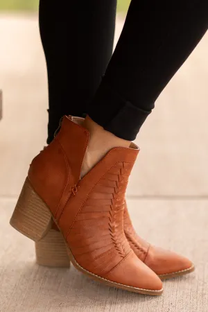 Chestnut Woven Detail Back Zip Bootie