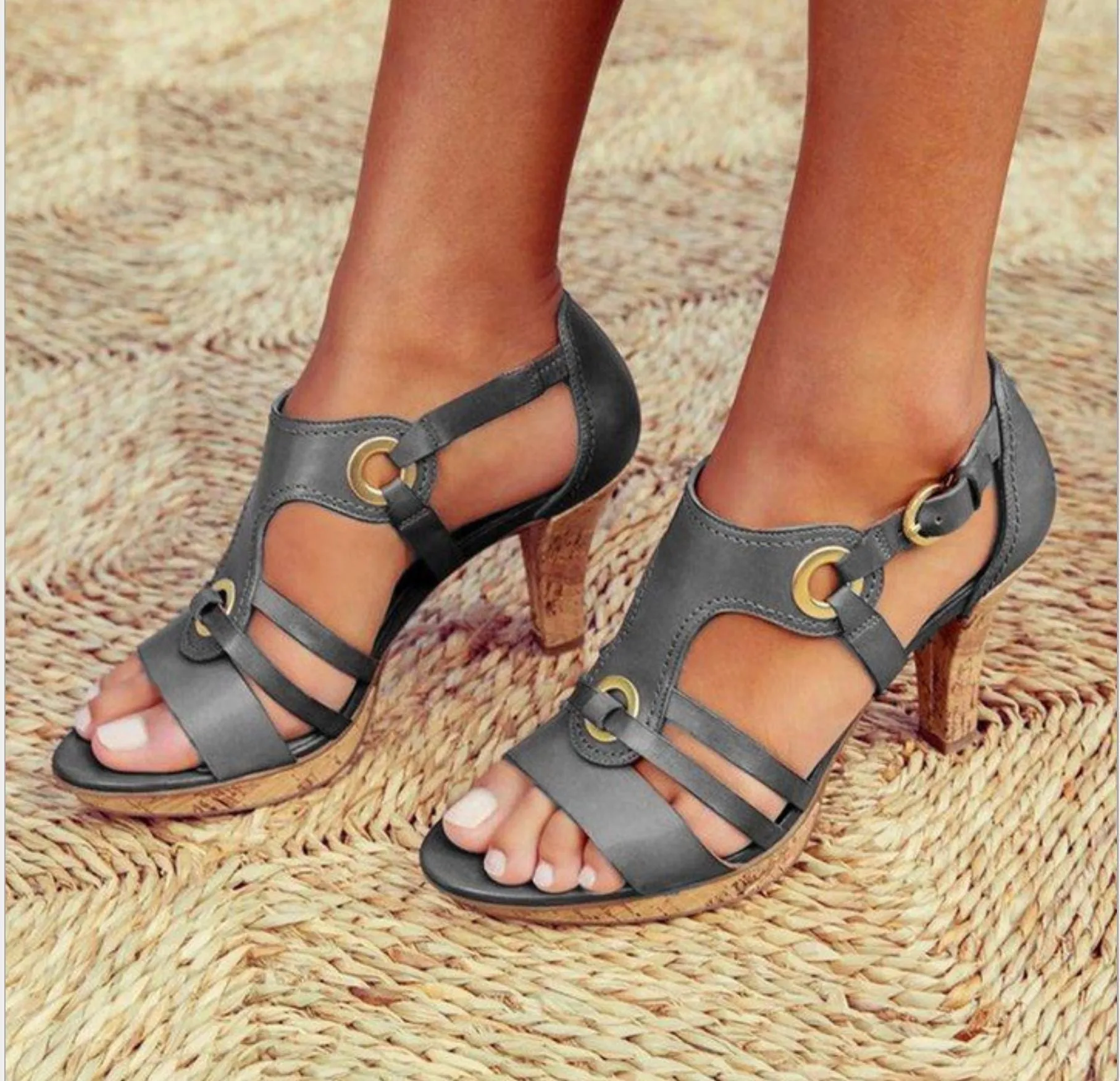 Chic Solid Color Bag with Fish Mouth Women's Sandals