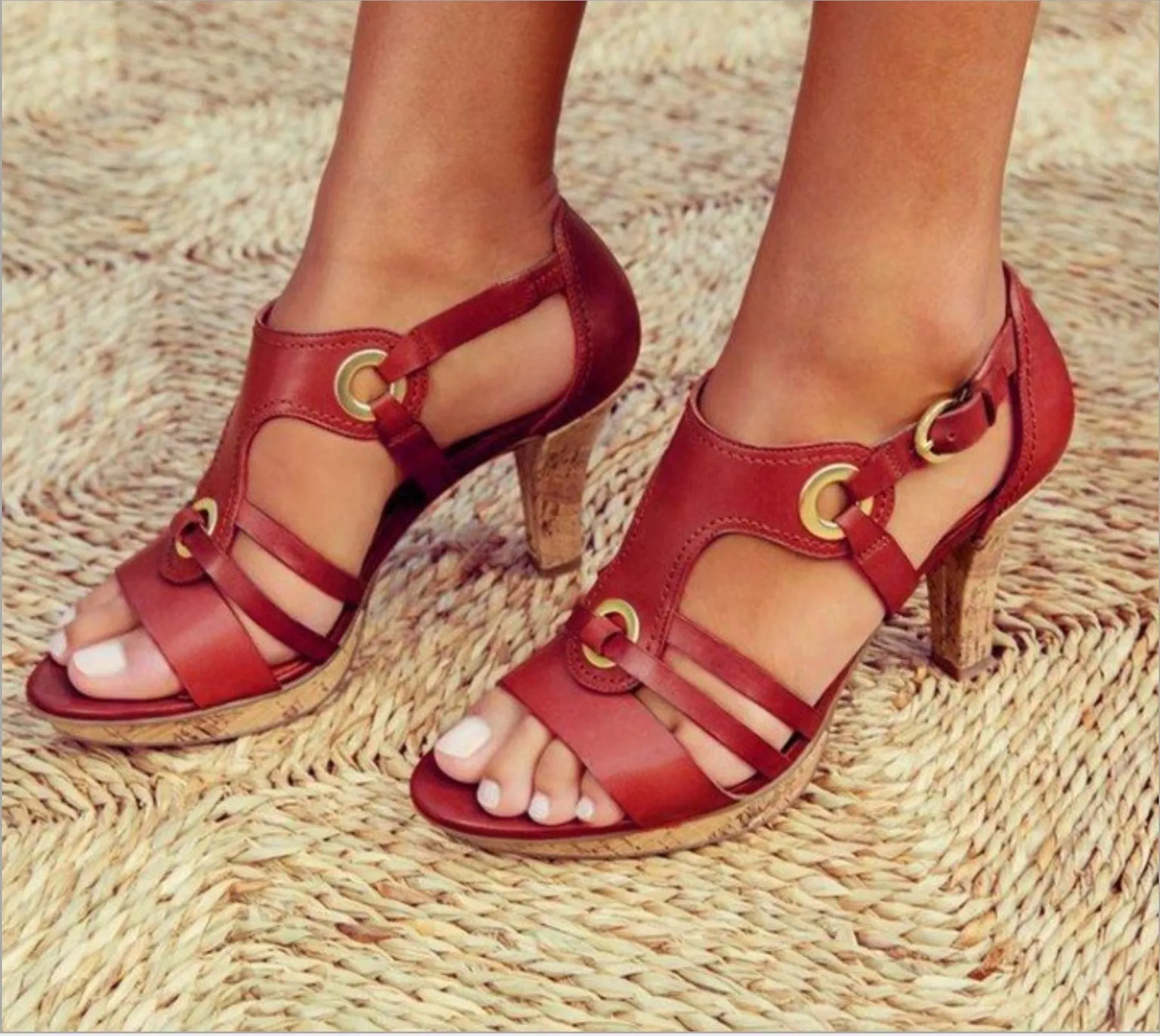 Chic Solid Color Bag with Fish Mouth Women's Sandals