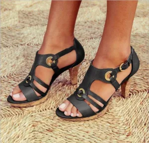 Chic Solid Color Bag with Fish Mouth Women's Sandals
