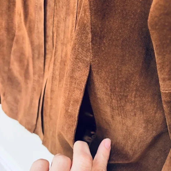 Chico's Suede Elegance Riana Ruffle Zippered Brown Suede Jacket Size 2-Large