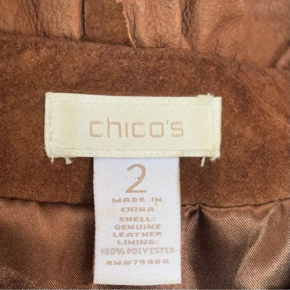 Chico's Suede Elegance Riana Ruffle Zippered Brown Suede Jacket Size 2-Large