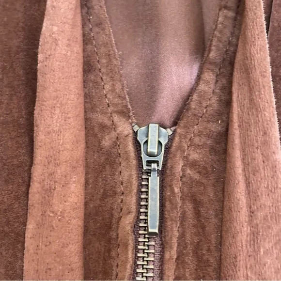 Chico's Suede Elegance Riana Ruffle Zippered Brown Suede Jacket Size 2-Large